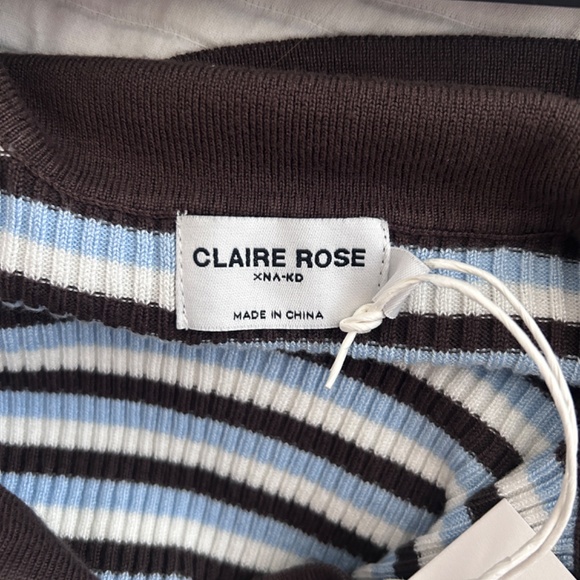 NWT NA-KD x Claire Rose Striped Polo T-Shirt - Picture 11 of 12